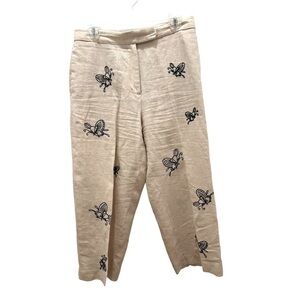 Women’s 100% Linen Cropped Wide Legs Butterfly embroidered Pants